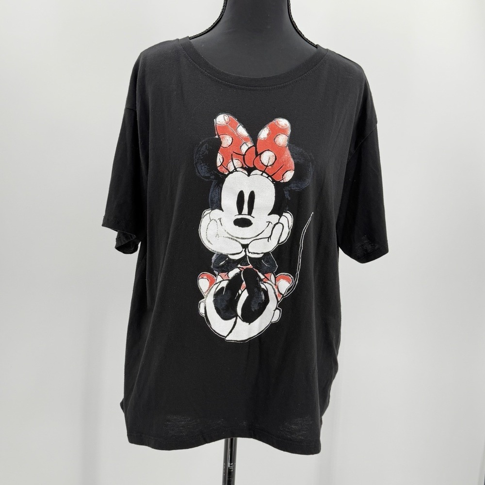 Disney Minnie Mouse T Shirt Womens XXL Black Graphic Tee Soft Casual